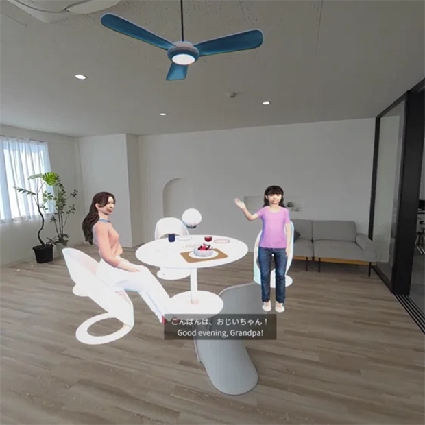 家族とメタバース空間上で食事をする様子