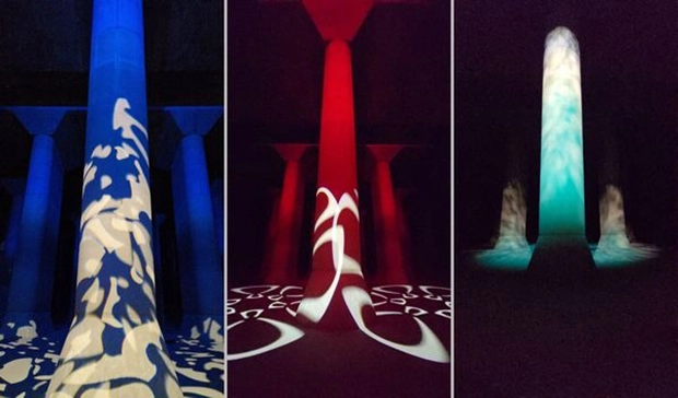 洪水発生から放水路が稼働して晴れ上がるシーンを光と音で演出