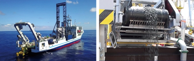 世界で初めて海底熱水鉱床の連続揚鉱に成功した（JOGMECのホームページから）