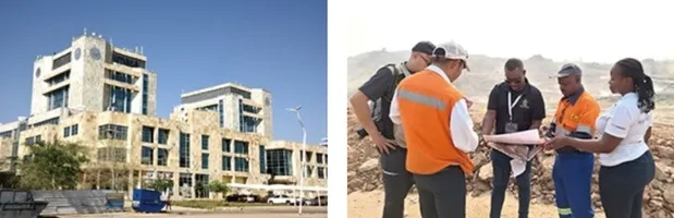 「ボツワナ・地質リモートセンシングセンター」（左）と、ジンバブエでのリモートセンシング技術の現場研修の様子（JOGMECのホームページから）