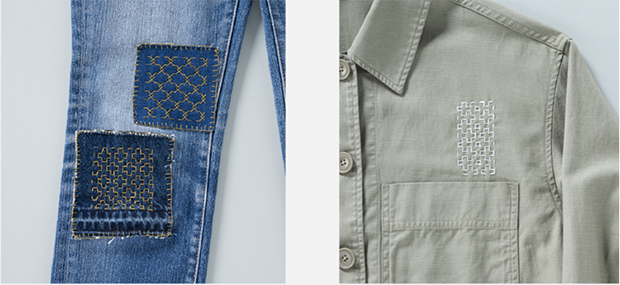 日本の伝統的な刺繍「刺し子」を取り入れてリメイクした例（ユニクロのホームページから）
