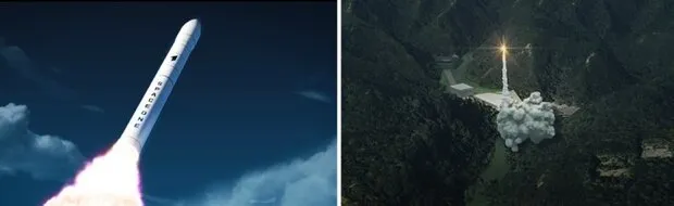 開発中のロケット「カイロス」（左）と専用の打ち上げ射場「スペースポート紀伊」のイラスト（ともにスペースワンのホームページから。クリックで拡大）